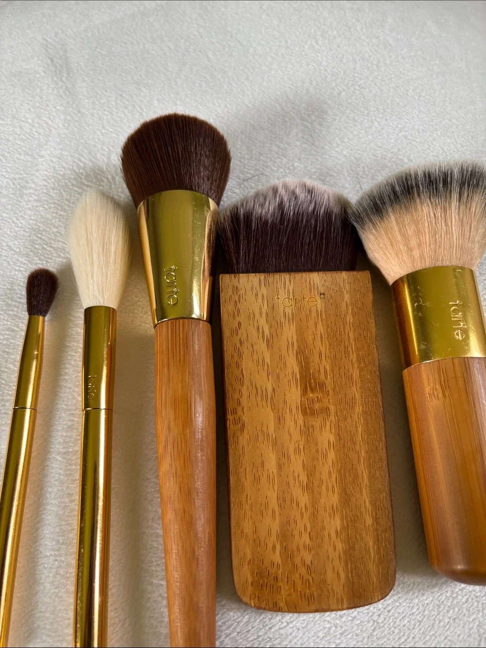 tarte Bamboo Handle Makeup Brush Set with Gold Ferrules and Brown Bristles